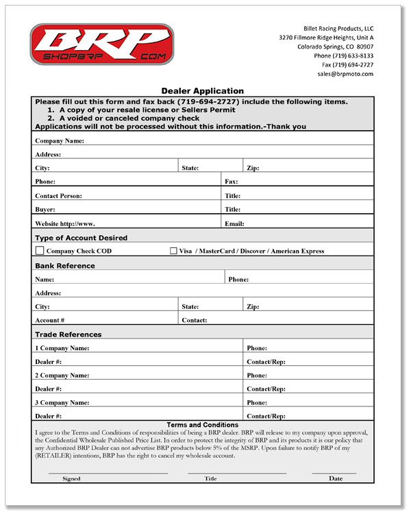 BRP Dealer Application Form
