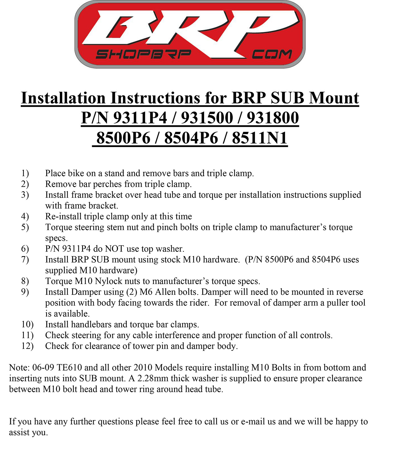 Installation Instructions for BRP SUB Mount