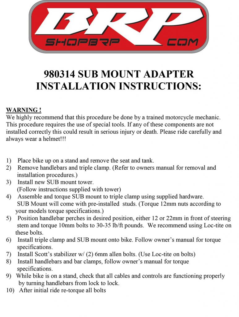 BRP Dirt Bike Parts Detailed Product Information Guides